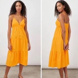 RAILS Avril Tiered Poplin Midi Dress in Marigold Size Small